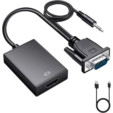 VGA to HDMI Adapter, Uni-Directional Gold-Plated VGA(Source) to HDMI(Display) Converter (Male to Female) with 0.5FT Audio Cable from PC, Monitor