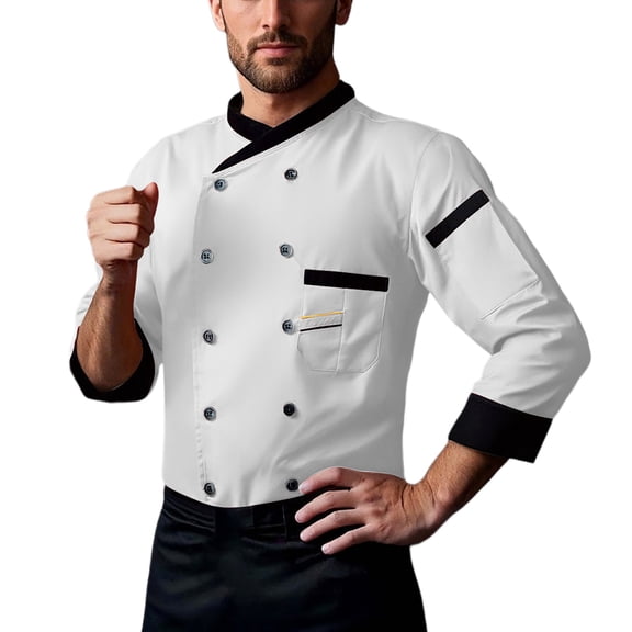 Gyexs Unisex Double- Chef Coat Men Back Full Mesh Lightweight Chef Jacket Color Stitching Chef Uniform for Kitchen White, Size M