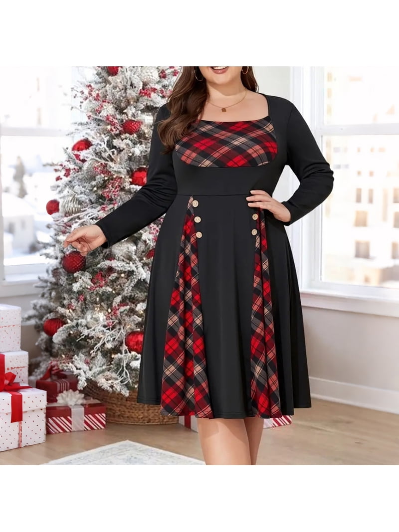 white christmas dresses It's All Possible Red Tartan Plaid Babydoll Dress, Large - The Mint Julep Boutique main image 1