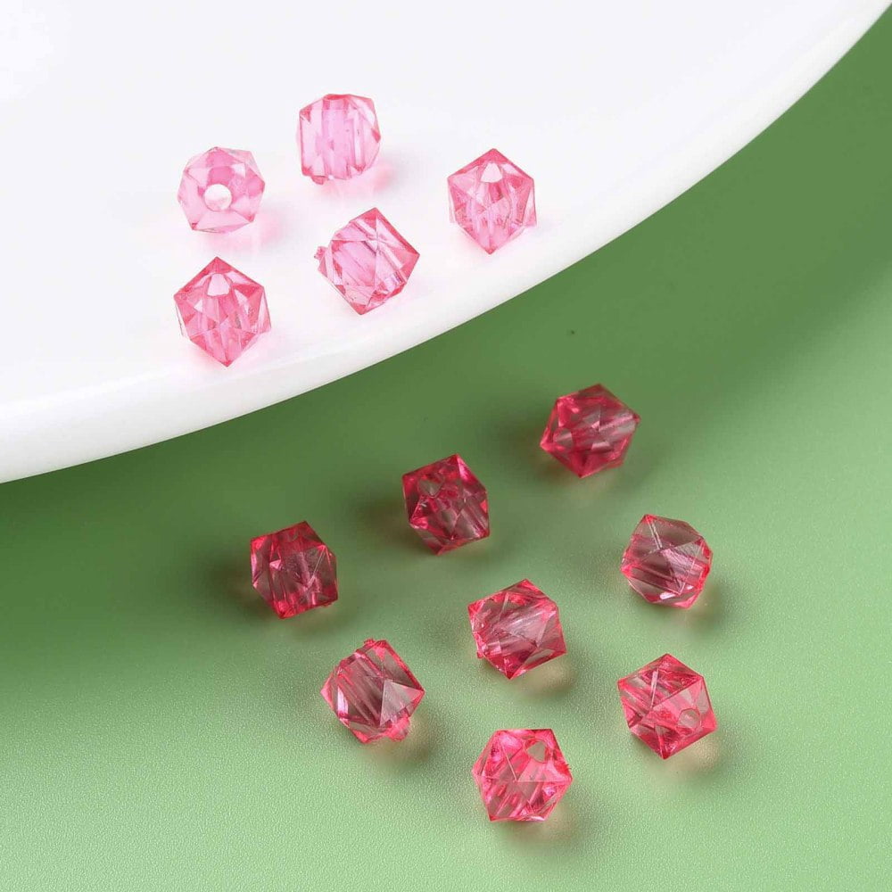 500gs Transparent Acrylic Beads Faceted Square Cerise 5.5x5.5x5.5mm Hole: 1.8mm about 4485pcs/500g