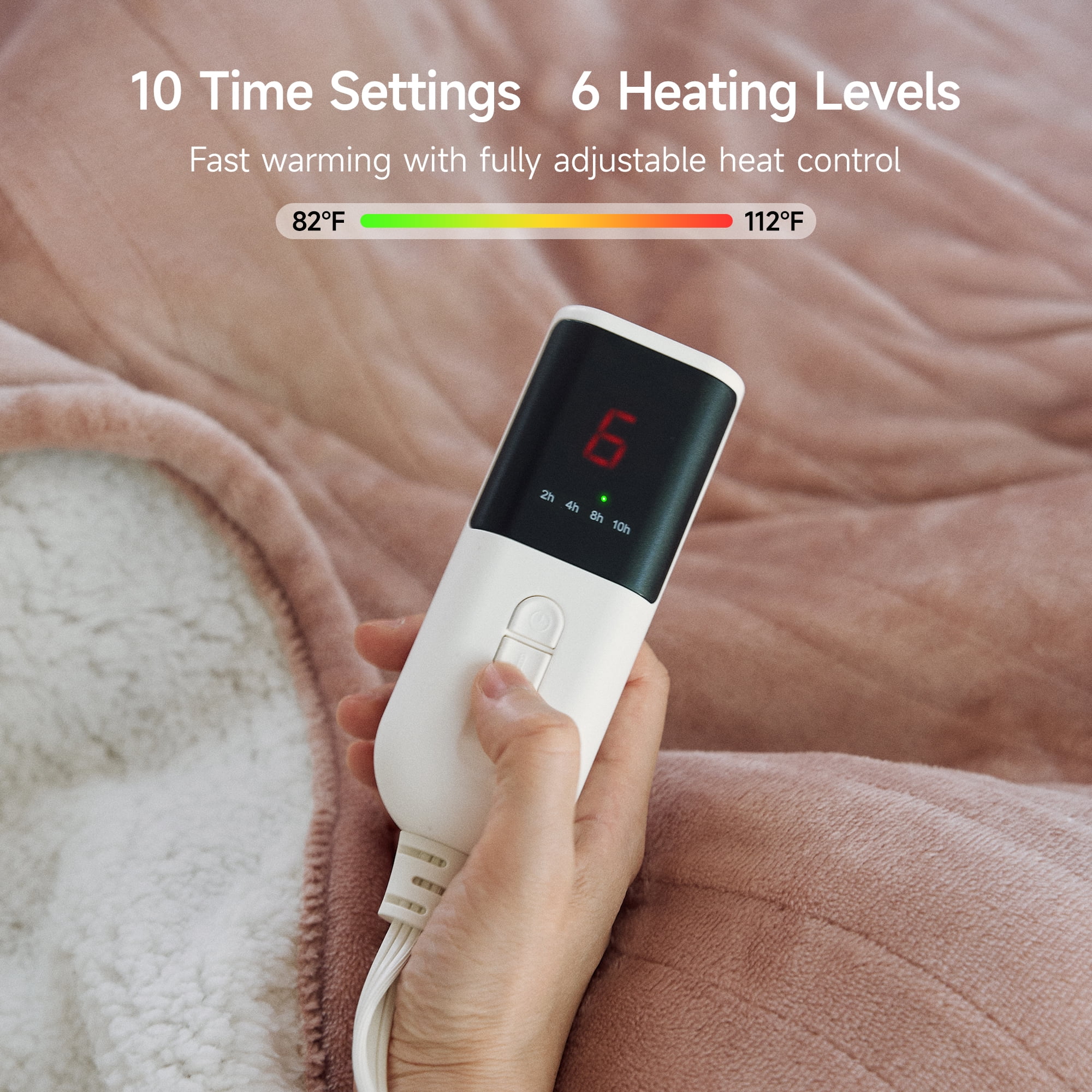 Heated Blanket 84"X90" Queen Size Electric Blanket with 6 Heating Level & 2-10 Hour Auto Off,Machine Washable -Rose Dust