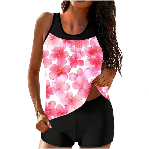 Conjunto de Bikini de Cintura Alta para Mujeres sin Posicionar Traje Impreso, Tankini Libre con Almohadillas Extraíbles, Traje de Baño de Corte Alto para la Playa de Verano