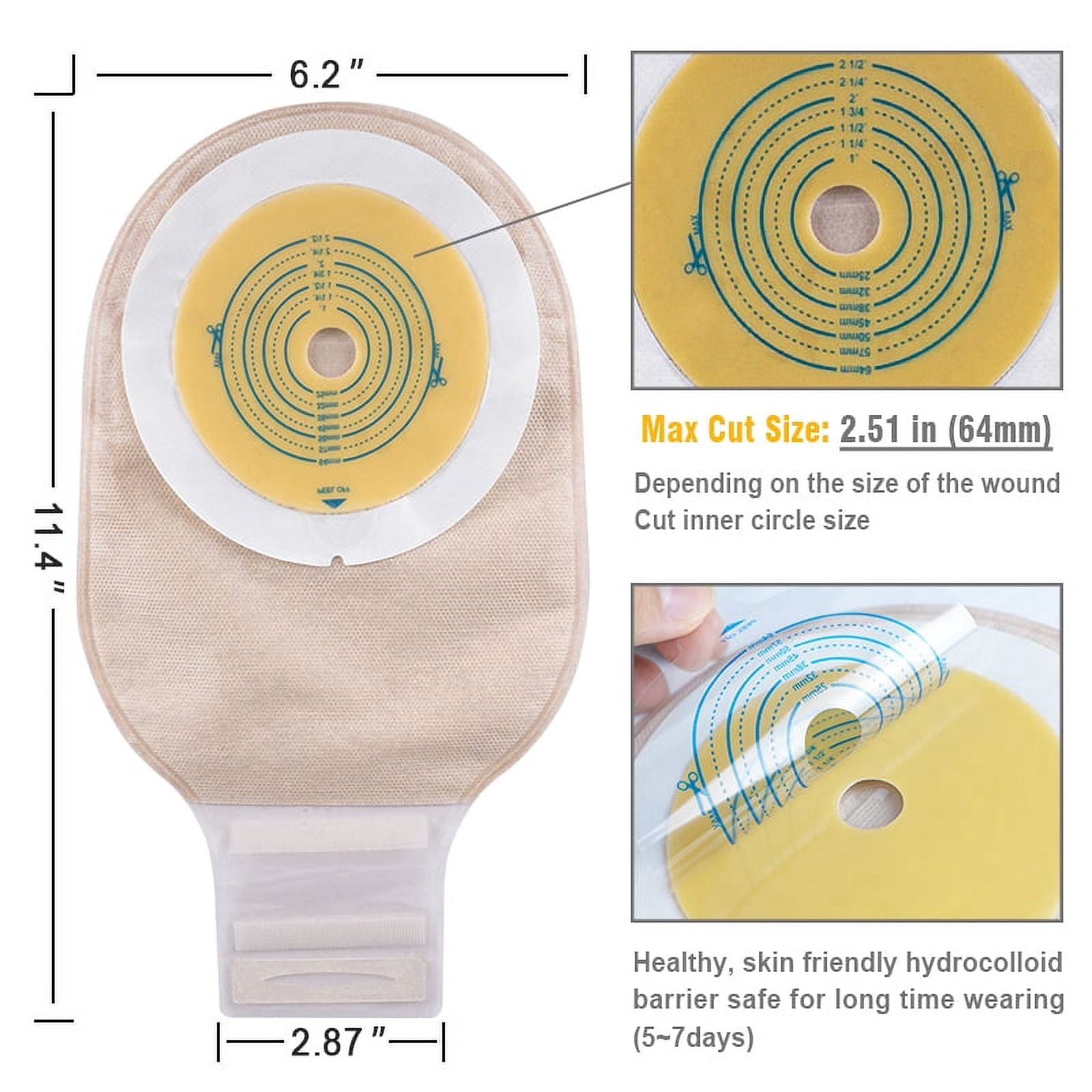 Ceeport Ostomy Bags,20PCS Colostomy Supplies,One Piece Drainable Ostomy Pouch for Ileostomy Stoma Care, Cut-to-Fit (One Piece Closure)