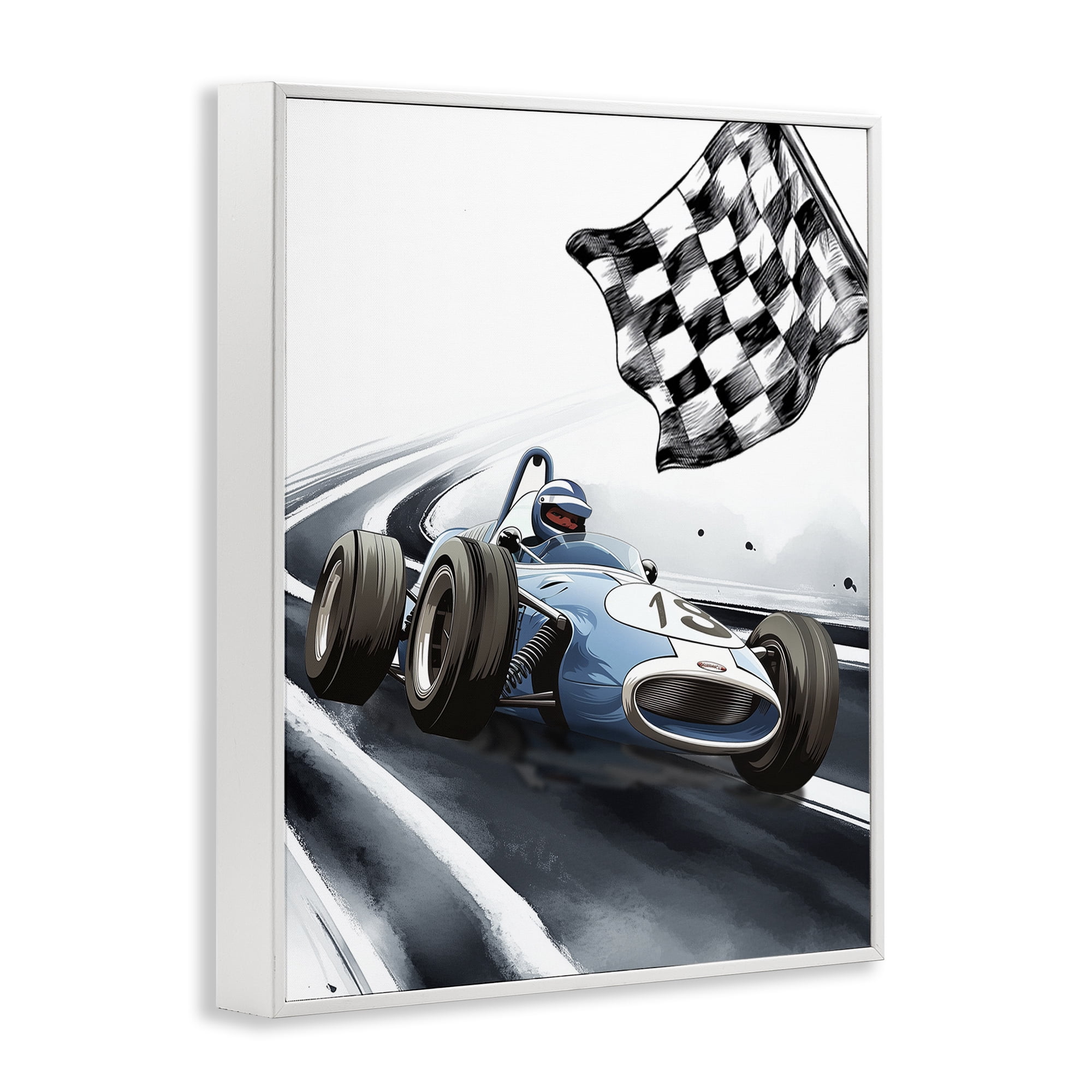 Stupell Industries Dynamic Racecar Driving White Framed Giclee Art, design by Christine Simpson Art