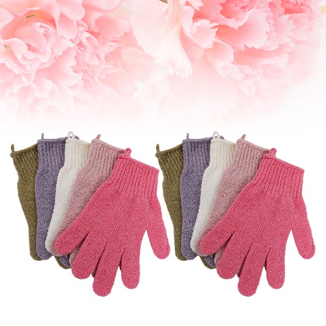 BESTYASH 5Pares De Guantes Para Exfoliación Corporal En Ducha Multicolor Con Material Lavable A Máquina