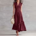 thumbnail image 1 of XiYing Robes Décontractées pour Femmes, Robe Maxi Classique à Col en V Sans Manches pour Femmes avec Emmanchures à Volants et Détail de Bouton avant pour les Vacances d'Été, M-TTG,, 1 of 7