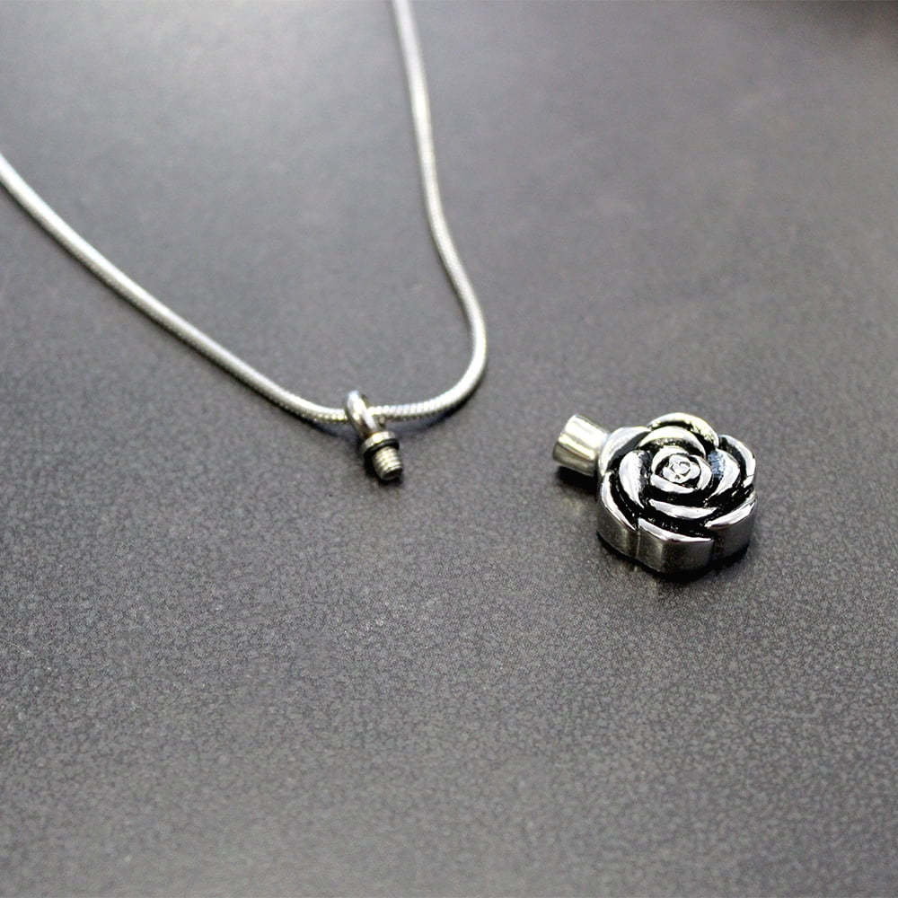 Lovely Rose Cremation Urn Necklace for Ashes Holder Cremation Jewelry Memorial Necklace Ash Urn Keepsake with FREE Funnel Kit and Velvet Jewelry Box