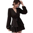 thumbnail image 3 of Vestido de mujer con cuello en V y cintura alta Vestido de niña Tipo suelto Top con pajarita, XL, Negro Scienceny  AP001519-07B, 3 of 7