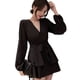 thumbnail image 3 of Vestido de mujer con cuello en V y cintura alta Vestido de niña Tipo suelto Top con pajarita, XL, Negro Scienceny  AP001519-07B, 3 of 7