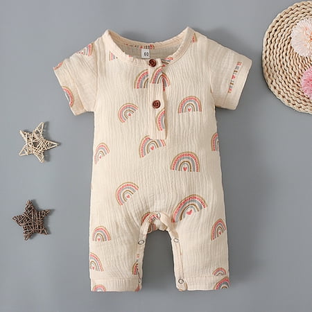 

RPVATI Unisex-Baby Floral Printed Romper Cartoon Summer Full Outfits Short Sleeve Cotton Infant Toddler Bodysuit 0-18M