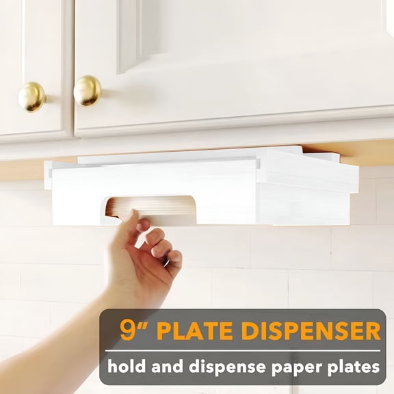 ACDANC Paper Plate Holder Paper Plate Dispenser Bamboo Plate Holder Large Capacity,Under-Cabinet Design,Ideal for 9-Inch Disposable Plates