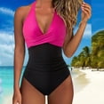 thumbnail image 2 of Women Sexy Tummy Control One Piece Swimsuits Halter Push Up Bathing Suits Hot Pink XL, 2 of 4
