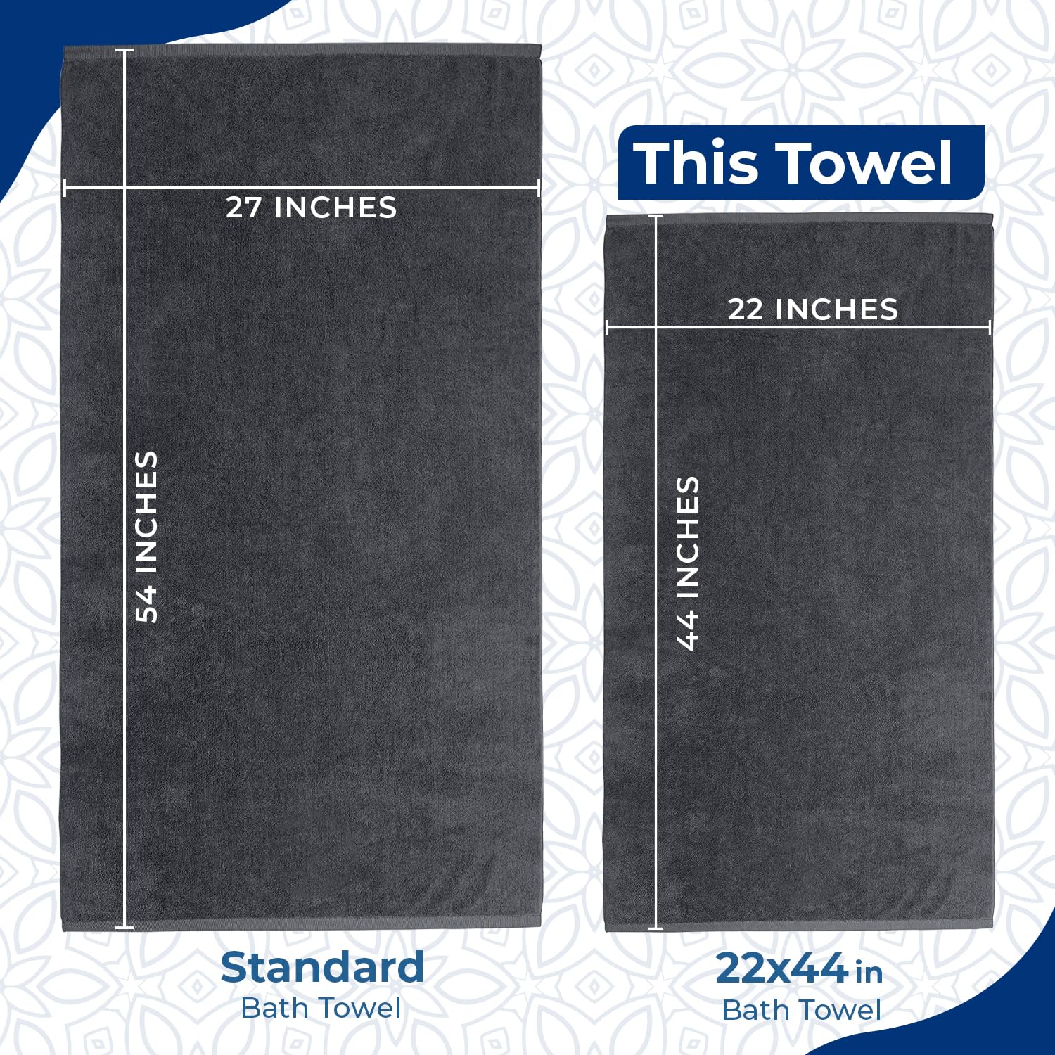 Dan River Bath Towel 6 pack 22x44 in Ultra Soft Quick Drying Cotton Towel - Charcoal