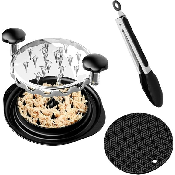 Chicken Shredder, 11” - Perfect for Chicken Breast and Pulled Pork - Tool Twist for safe Meat Shredder - Including Tong and Anti Slip mat for full Food Shredder Set - Dishwasher Safe - Heat Resistant