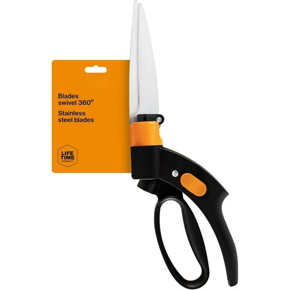 Grass Shears - 5" Stainless Steel Blades - 360-Degree Swivel Blade Plant Cutting Scissors - Garden Shears and Grass Cutter, Black