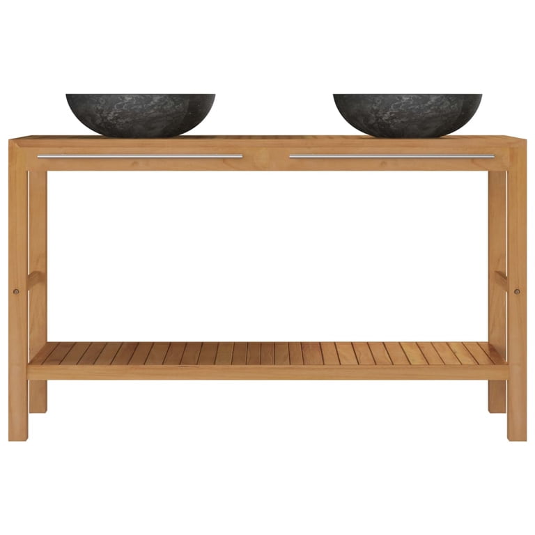 VidaXL Bathroom Vanity Cabinet - Solid Teak With Black Marble Sink