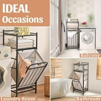 Tilt Out Laundry Hamper with Shelf, 65L Large Capacity Laundry Basket Cabinet