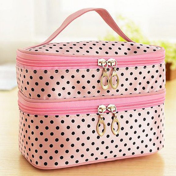 Double Layer Makeup Bag for Women Large Capacity Travel Toiletry Organizer with Zipper Compartments