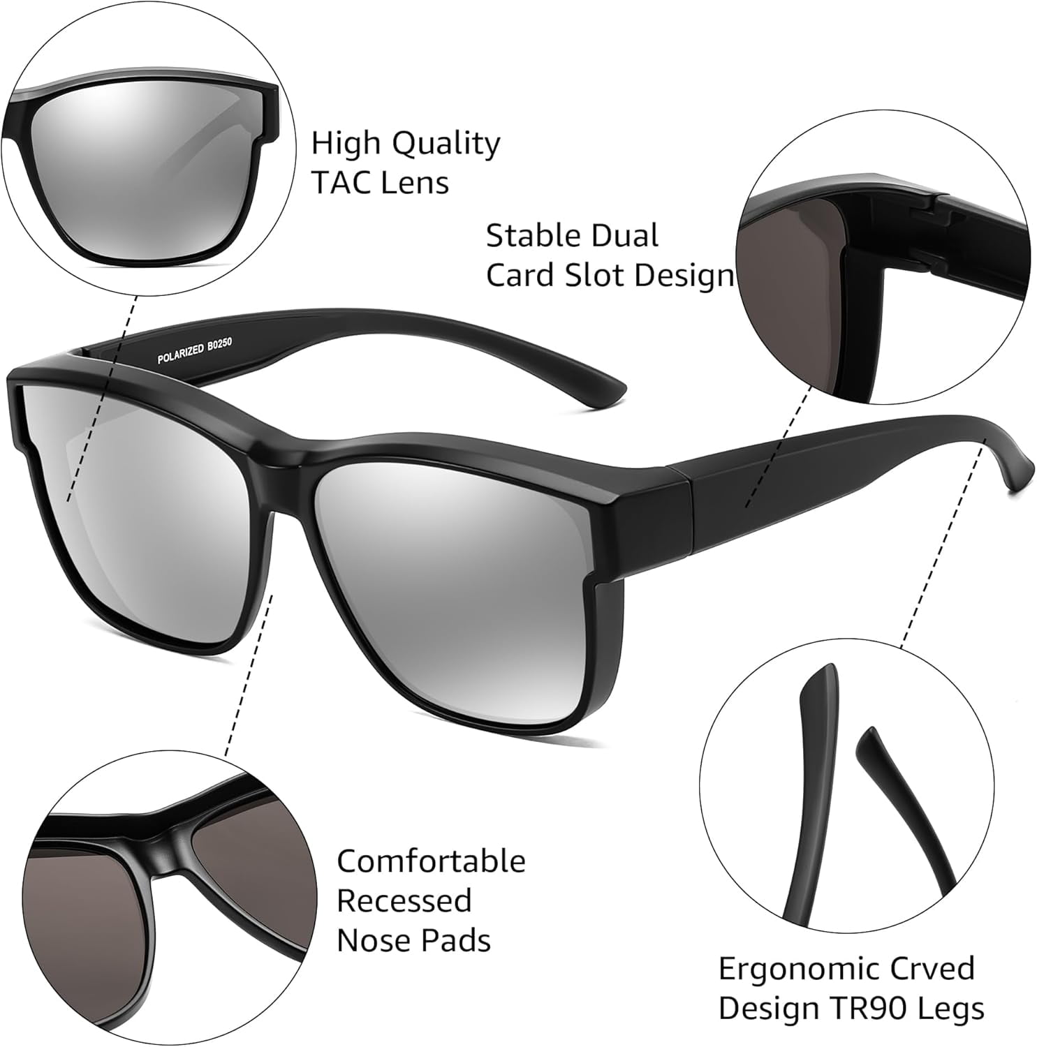FEISEDY Polarized Sunglasses Fit Over Glasses Women, Fit over Glasses Sunglasses for Driving UV400 Protection B0250
