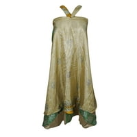 Mogul Womens Beige Printed Wrap Around Skirt Two Layer Reversible Gypsy Fall Fashion Magic Long Skirts