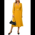 thumbnail image 3 of Vestido Acampanado de Larga para Mujer, Corte A, Informal, Semiformal, para Invitada de Boda, de Oficina, con Cinturón Amarillo L, 3 of 10