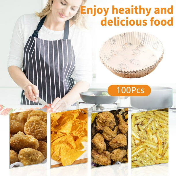 100 Uds. Revestimientos para freidora de aire, papel engrasado antiadherente para hornear para bandeja de horno (círculo blanco de 16CM)