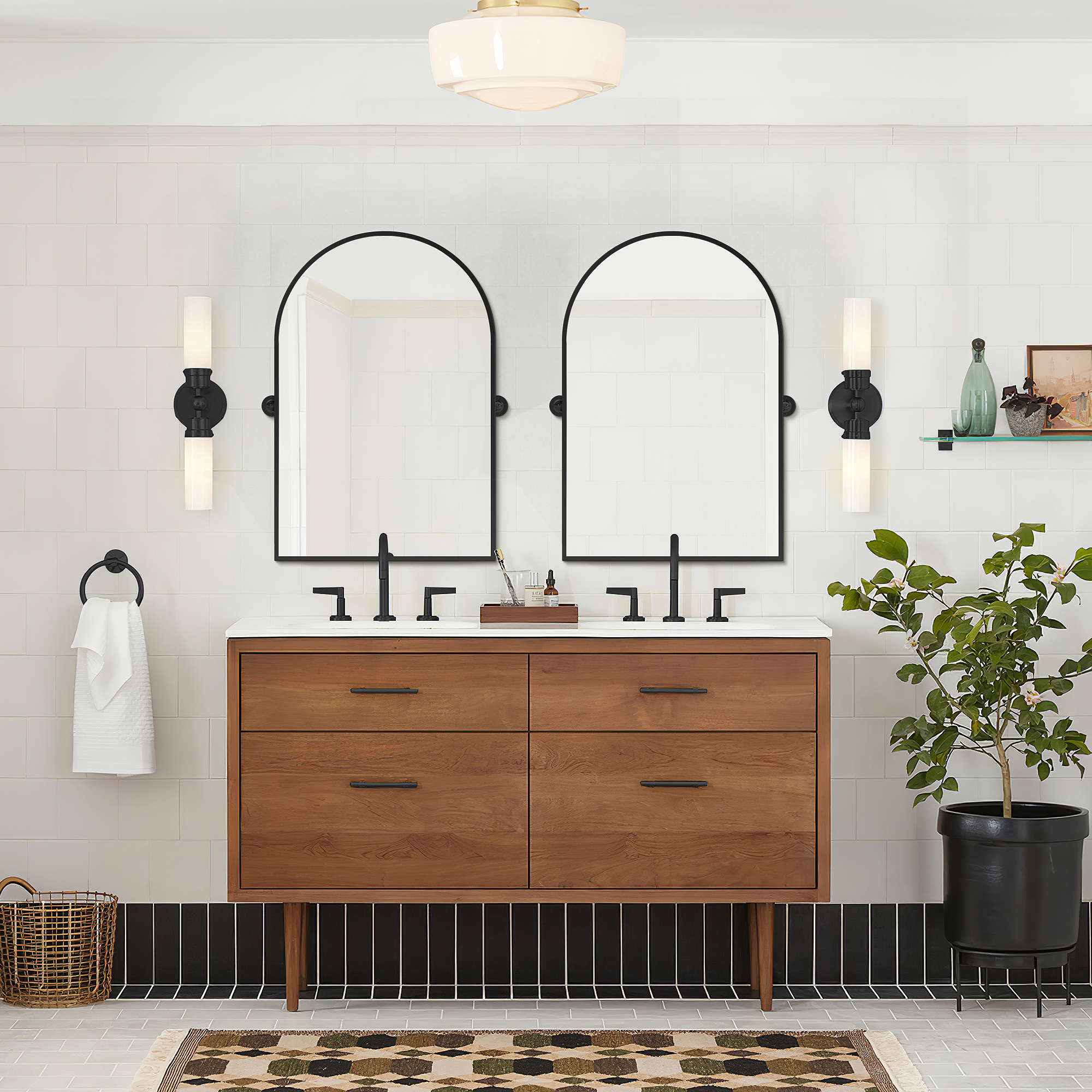 MAYEERTY 32"x24" Arched Gold Wall Mounted Black Vanity Mirror