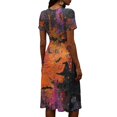 thumbnail image 5 of Womens Halloween Dresses Bat Witch Hat Short Sleeve Funny Sundress Pumpkin Ghost V Neck Horror Midi Dresses, L, 5 of 5