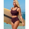 thumbnail image 6 of Sociala Women's Sporty Two Piece Swimsuit Ribbed Tummy Control Bathing Suit with Pockets High Waisted Bikini Sets, 6 of 7