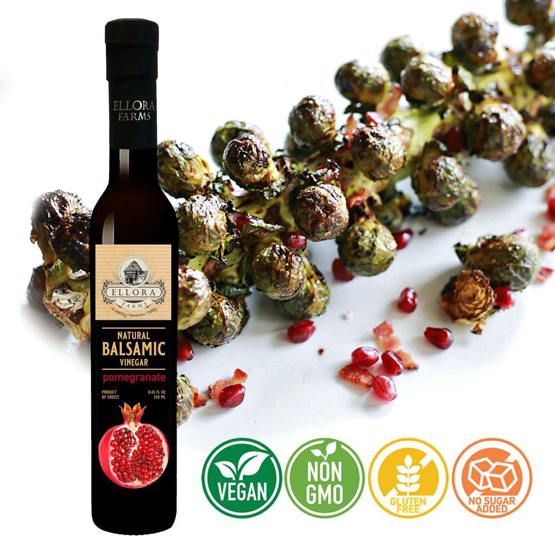 Ellora Farms Pomegranate Infused Thick Balsamic Vinegar, Glass Bottle, 8.45 oz