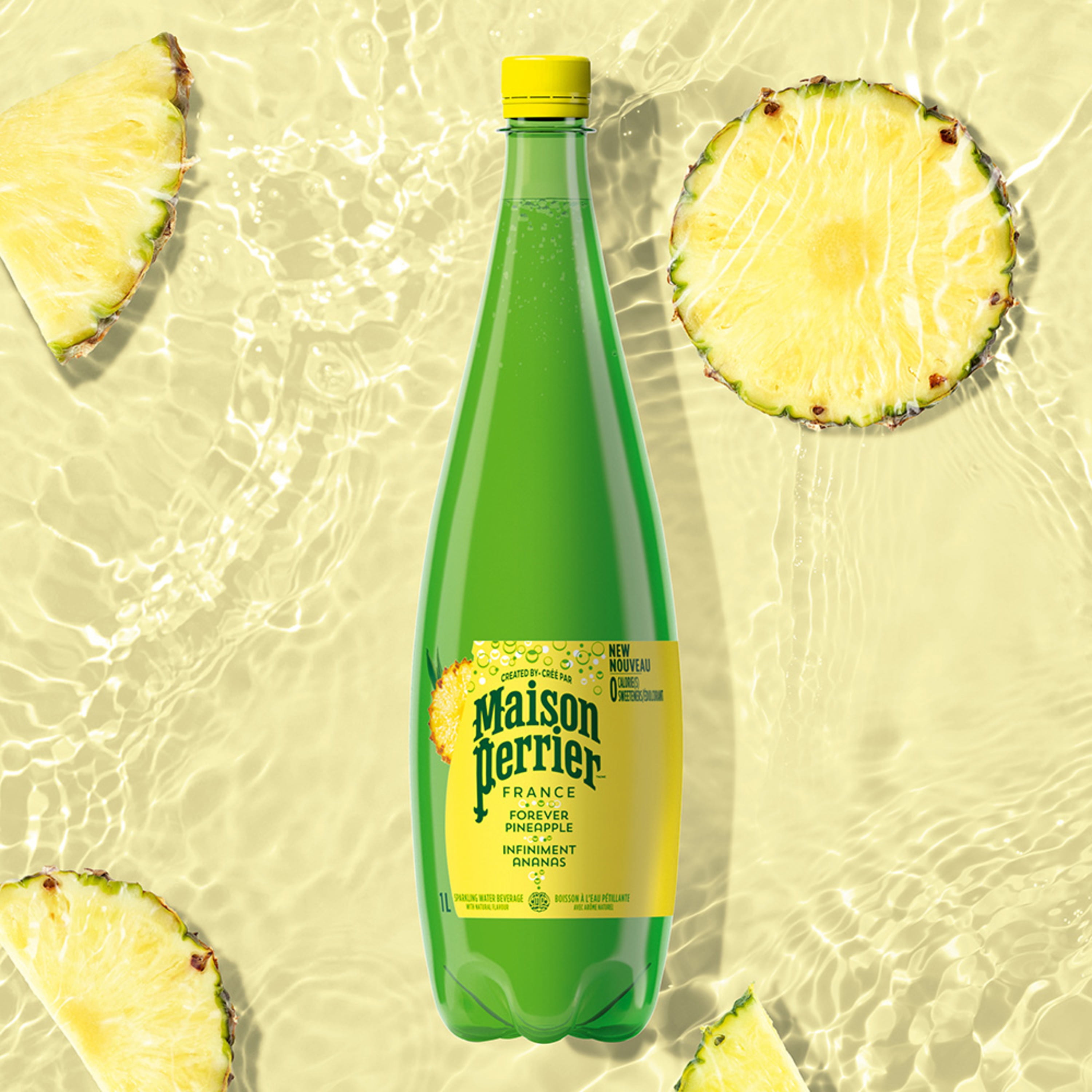 Maison Perrier Forever Pineapple, Sparkling Water Beverage, Natural Pineapple Flavour, No Calories, No Sweeteners, No Sodium, Sourced & Bottled In France, 1 L