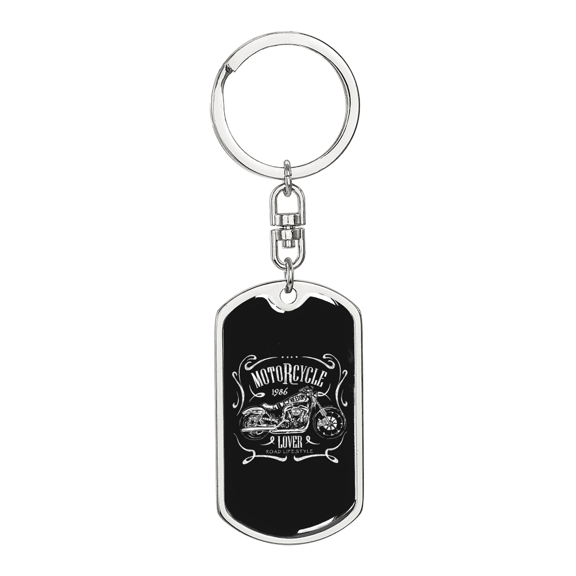 Motorcylce Lover Biker Stainless Steel or 18k Gold Premium Swivel Dog Tag Keychain