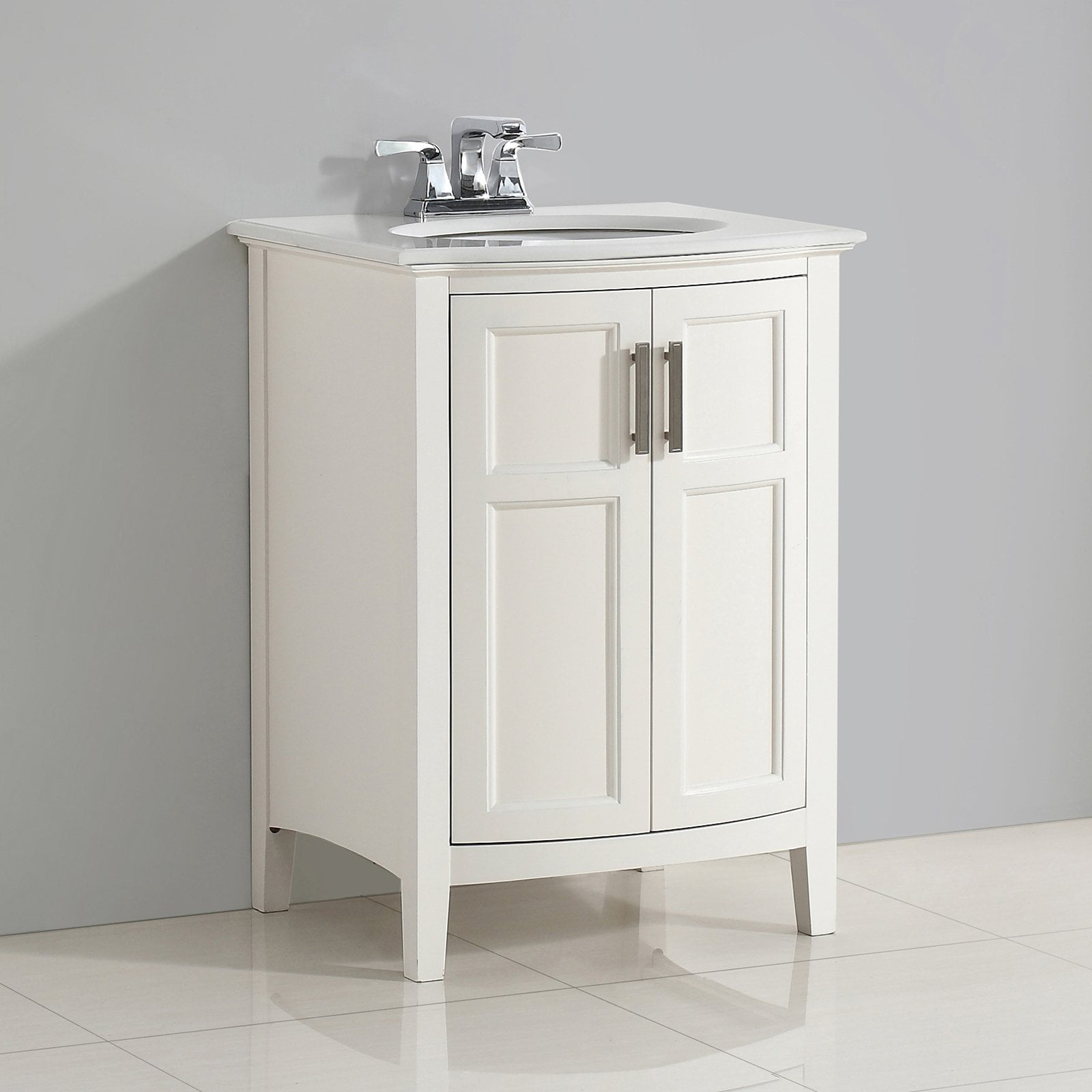 Brooklyn Max Wilshire 24 Inch Rounded Front Bath Vanity In Soft White With Bombay White Engineered Quartz Marble Top Walmartcom Walmartcom