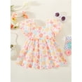 thumbnail image 2 of Infant Girl Dresses, Short Sleeve Square Neck Floral Print Ruffled Princess A-Lined Party High Waist Dress, 2 of 8