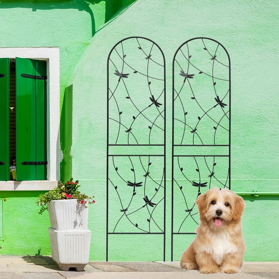 Garden Arch 2 Pack Metal Garden Trellis 86.7" x 19.7" Rustproof Trellis for Climbing Plants Outdoor Flower Support Dragonfly Deco Black,Garden Trellis