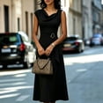 thumbnail image 2 of Morttic Women's Solid Color Sleeveless Cowl Neck Midi Dress – Elegant Ruched Tied Waist A-Line Dress Office & Party Wear Black，XXL, 2 of 6