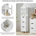 thumbnail image 4 of OWNEN Bathroom Tall Cabinet, Slim Storage Cabinet, Narrow Freestanding Floor Cabinet with 3 Drawers & 2 Shelves, Linen Tower for Small Space, 12" D x 12" W x 56" H, White,56"H, 4 of 9