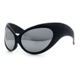 thumbnail image 4 of Womens Oversized Oval Wrap Around High Temple Goggle Plastic Sport Sunglasses Matte Black - Silver Mirror, 4 of 8