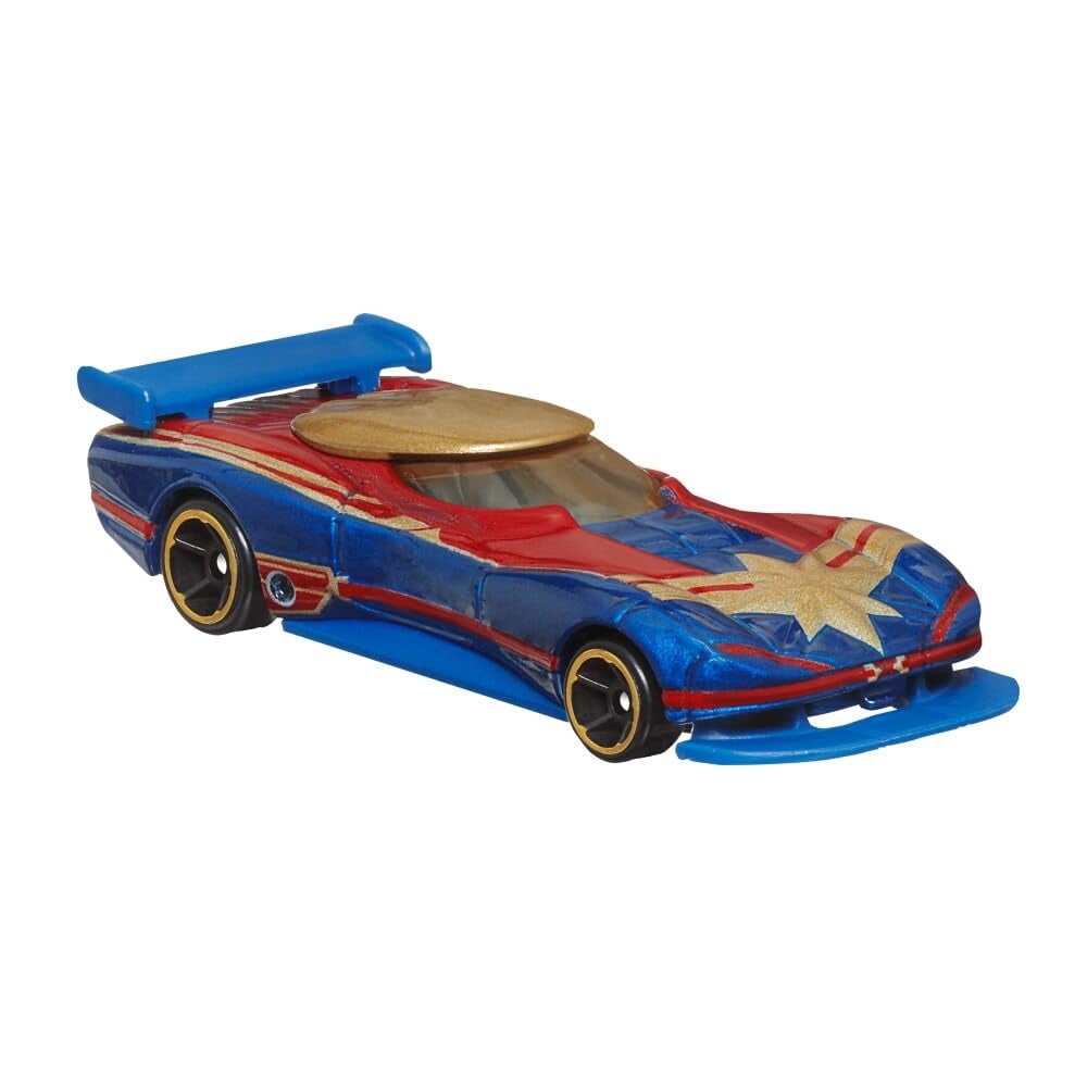 Hot Wheels Disney 100 Marvel Character Cars, Captain America and Captain Marvel, 2-Pack Collectible Die-Cast Vehicles