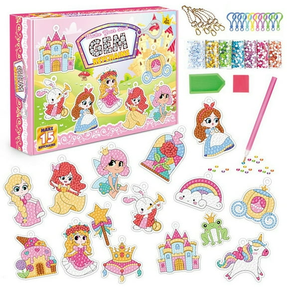 1 set Acrylic Charm Keychain Diamond Art for Kids Diamond Painting Kits for Children DIY Gem Art Key Chains Diamond Painting Arts Crafts Gift with Keyrings Human Packaging: 155x200x40mm Plastic