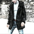 thumbnail image 2 of hopeusince Men's Winter Warm Faux Shearling Coat Double Breasted Lapel Long Overcoat with Pockets Black L, 2 of 6