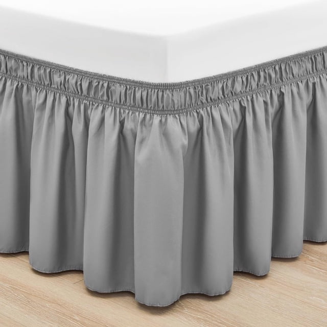 EASTIN Ruffled Grey King Size Bed Skirt Dust Ruffle for King Bed with 15” Drop Soft and Solid Microfiber Classic Style California King Silver Gray Bedskirts