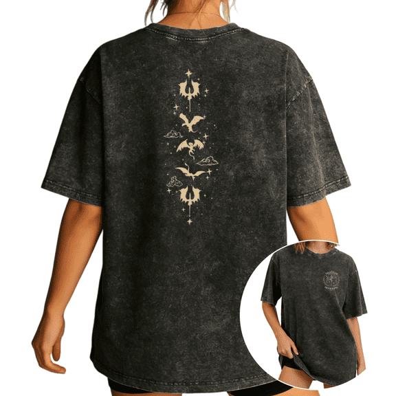 Women's Vintage Dragon & Trident Starry Sky Graphic Washed T Shirt Fourth Wing Fan Breathable Black S-2XL Plus Size
