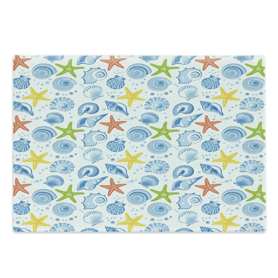 Sea Shells Cutting Board, Starfishes Aqua Marine Inspirations Aquarium Oyster Nautical Wildlife Underwater, Decorative Tempered Glass Cutting and Serving Board, Large Size, Multicolor, by Ambesonne