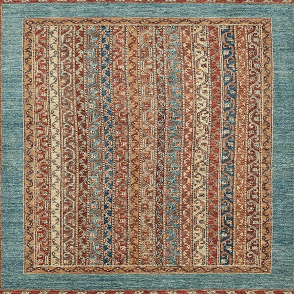Ahgly Company Indoor Square Abstract Green Oriental Area Rugs, 7' Square