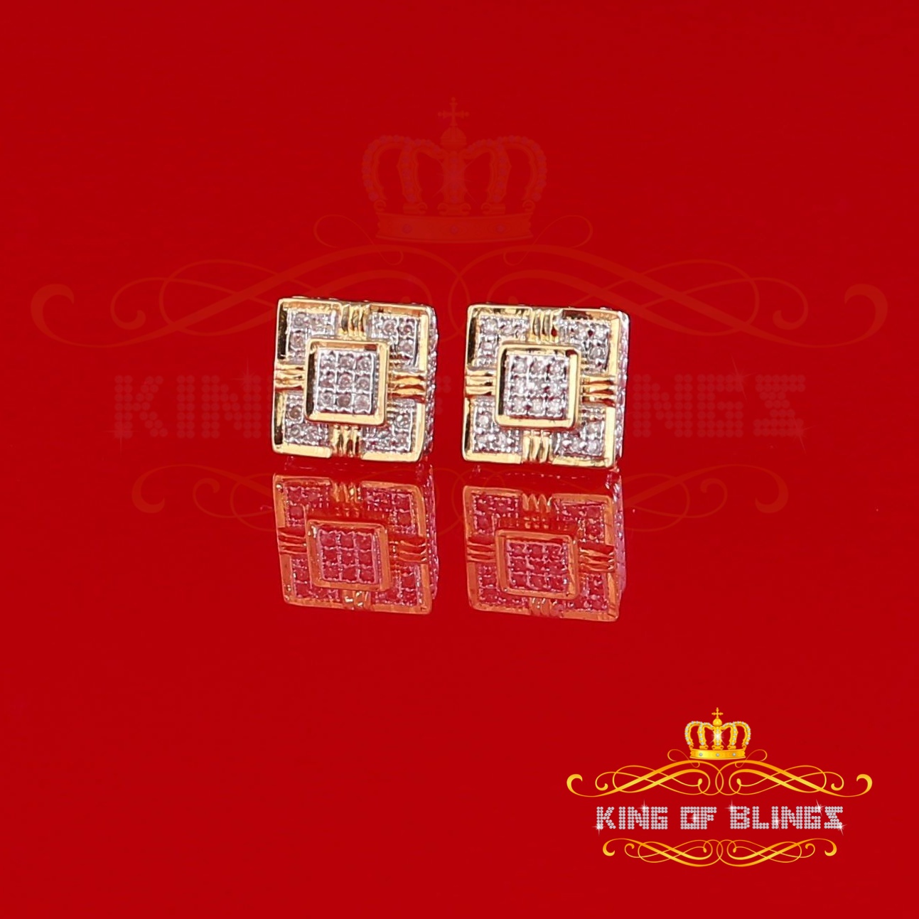 King of Bling's 10K Real Yellow Gold with 0.10CT Real Diamonds Men's/Women's stud Earrings
