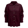 thumbnail image 7 of Women's Fashion Casual Solid-Colour Long-Sleeved Button-Front Knitted Collared Cardigan for Outerwear and Casual Everyday Use,Wine,XL, 7 of 7