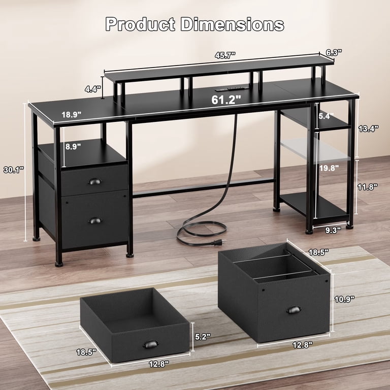 Satifur 61 Inch Gaming Desk with LED Lights and Power Outlets photo 5