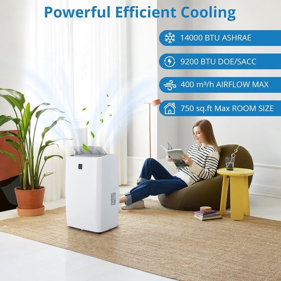 Geetinfly Portable Air Conditioner,14,000 BTU Small AC Unit 3-In-1 Air Conditioner with Sleep Mode Swing Fan 24H Timer Remote Control,Cools Rooms Up to 750 Sq Ft,with Window Kit