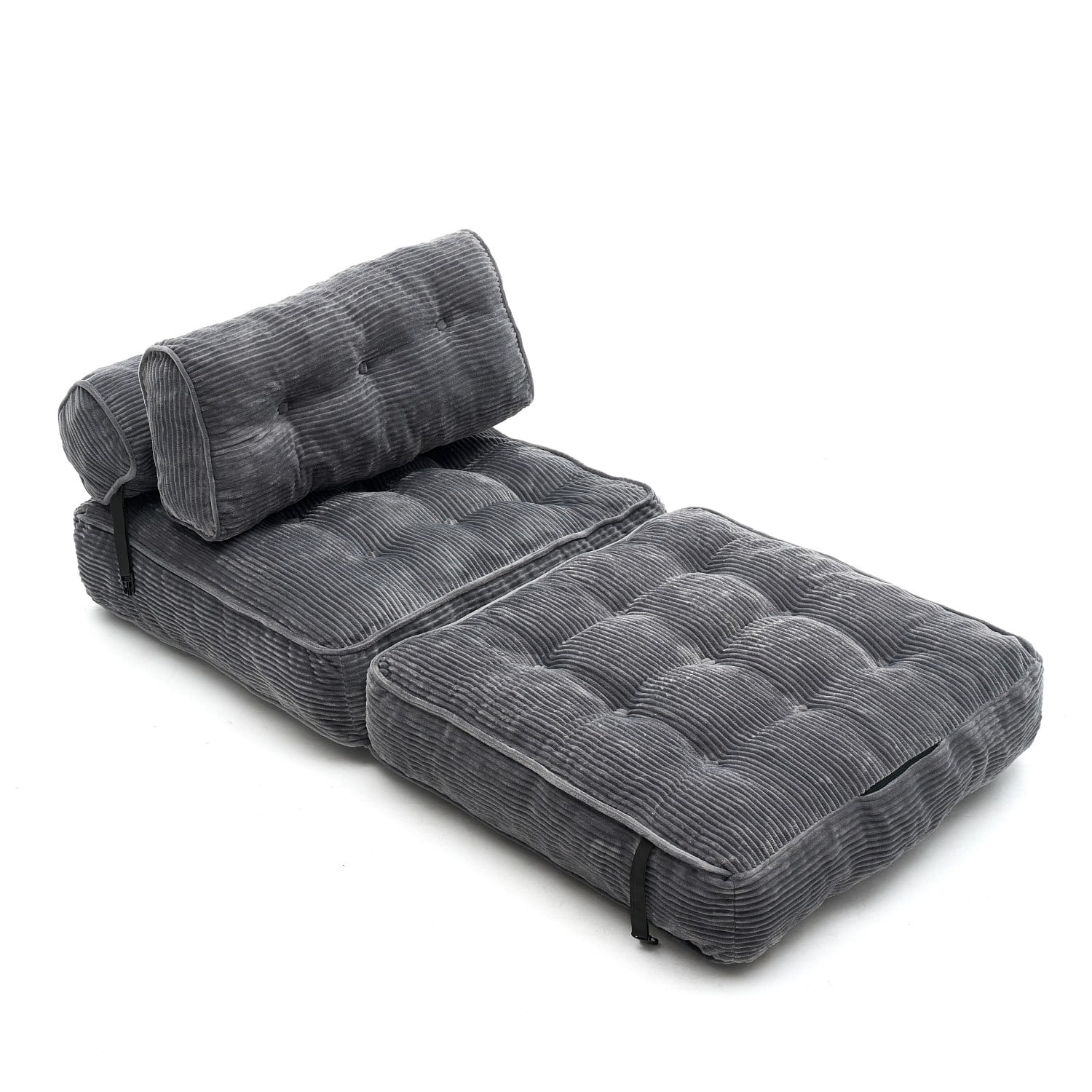 Folding Sofa Bed, Convertible Sleeper Chair Bed with Headrest & Lumbar Pillow, Foldable Floor Sofa Mattress for Living Room, Bedroom, Small Space, Grey